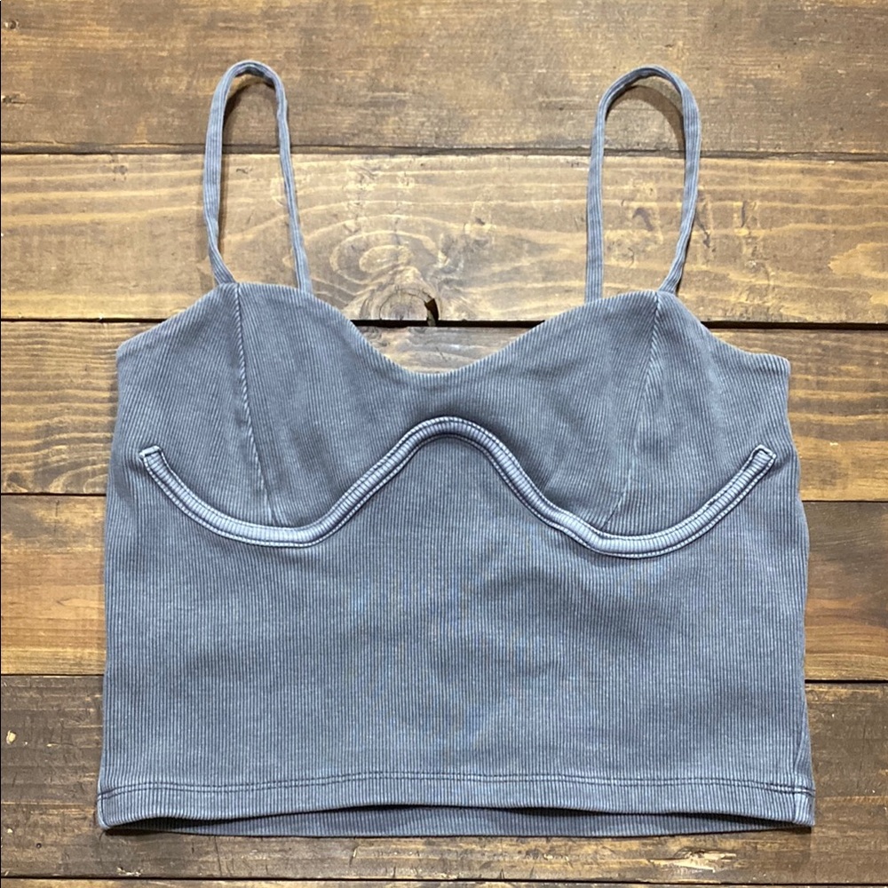 Forever 21 Gray Ribbed Spaghetti Strap Top